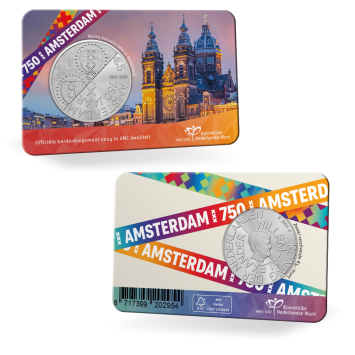 750 jaar Amsterdam 5 Euro verzilverd coincard UNC-kwaliteit